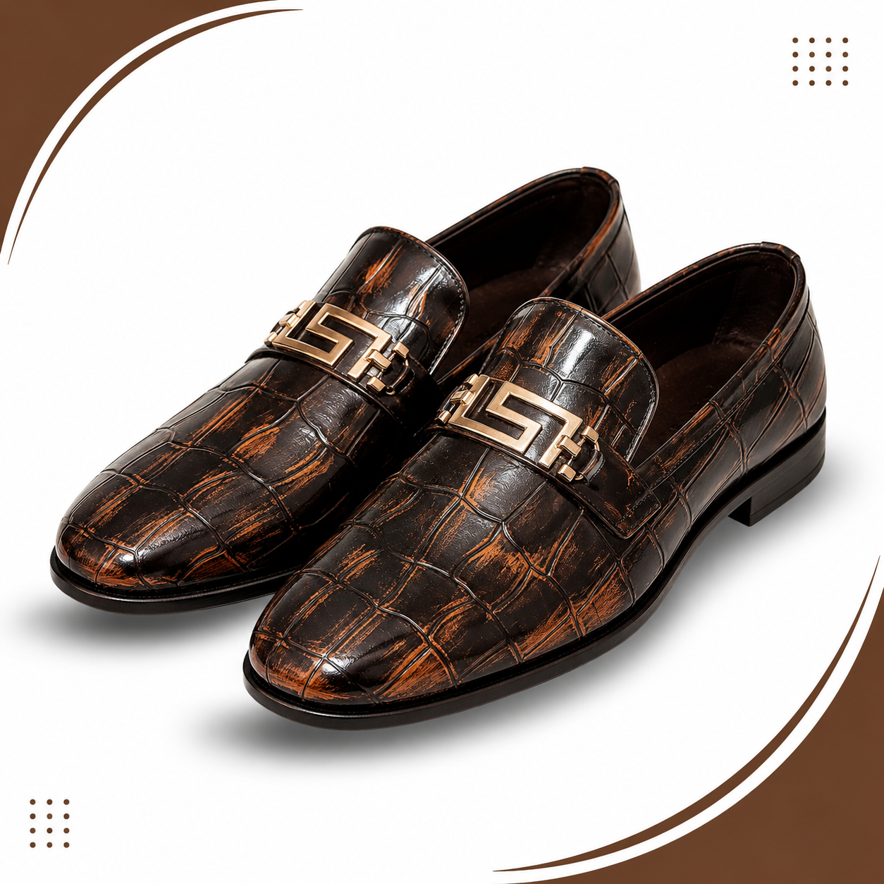 Imperial Croc Buckle Loafers – Antique Brown