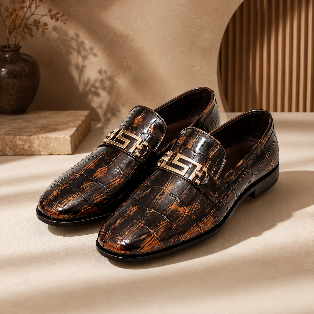 Imperial Croc Buckle Loafers – Antique Brown