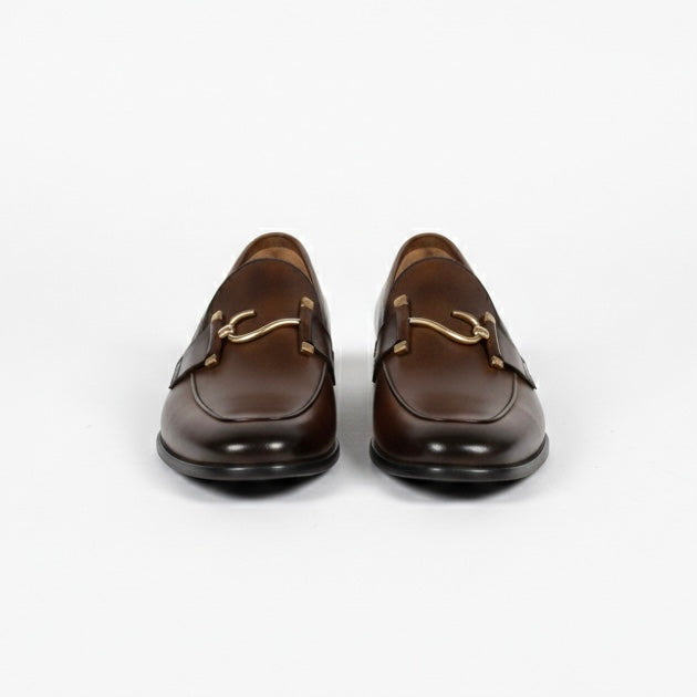 Classic Brown Leather Horsebit Loafers   (1070)