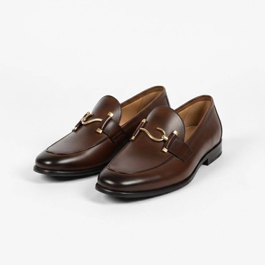 Classic Brown Leather Horsebit Loafers   (1070)