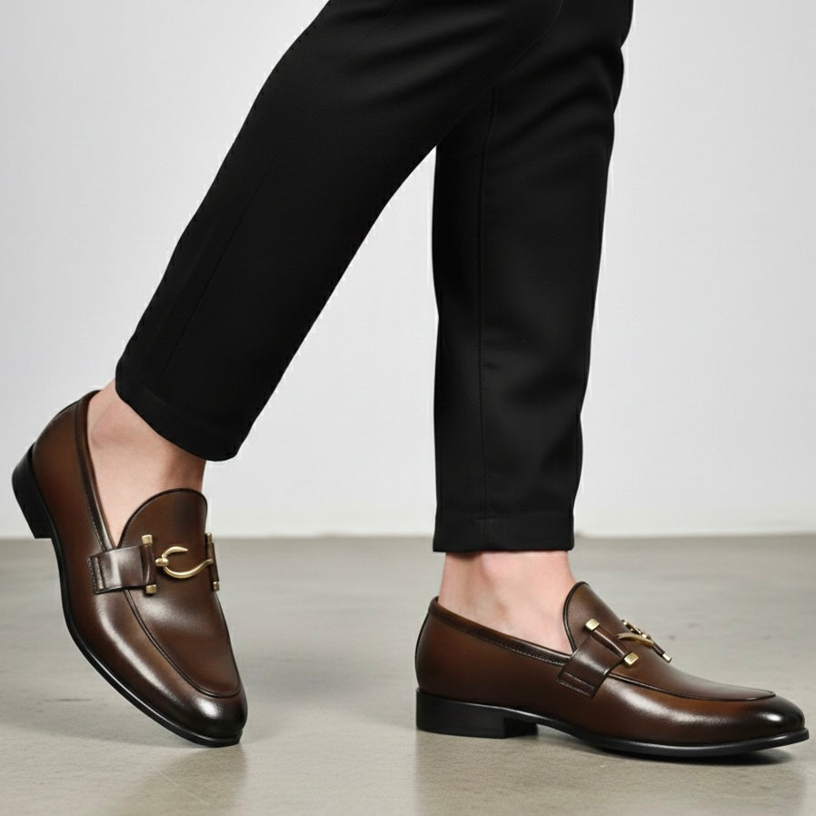Classic Brown Leather Horsebit Loafers   (1070)