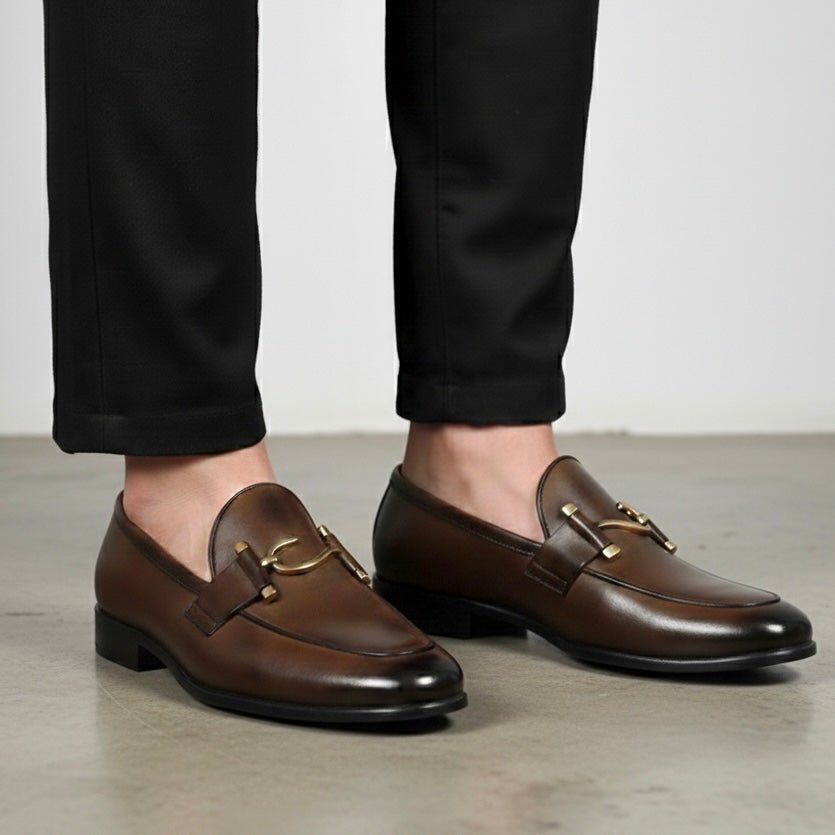 Classic Brown Leather Horsebit Loafers   (1070)